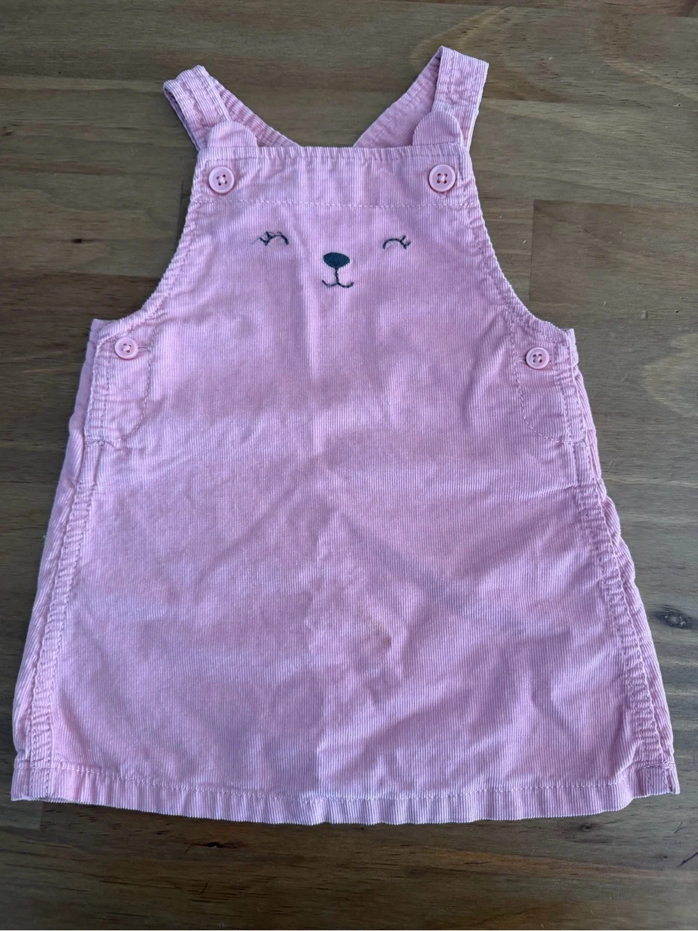 Carter's Pink Corduroy Overall Dress with Embroidered Face Size 9M